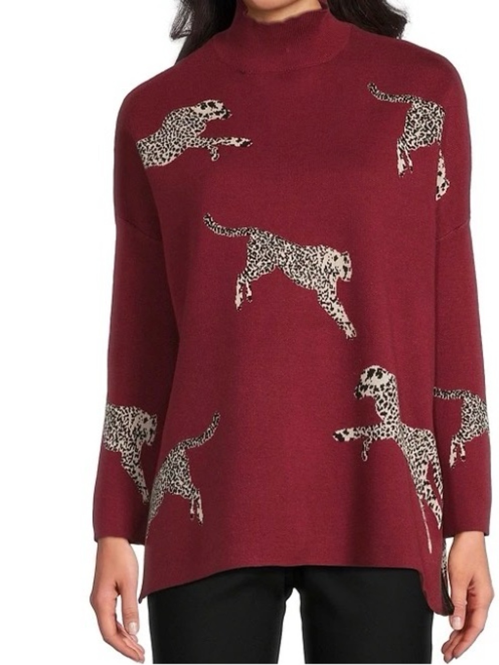 Women’s ALI MILES
Burgundy Animal Print Plus Size Sweater 3X - WINE